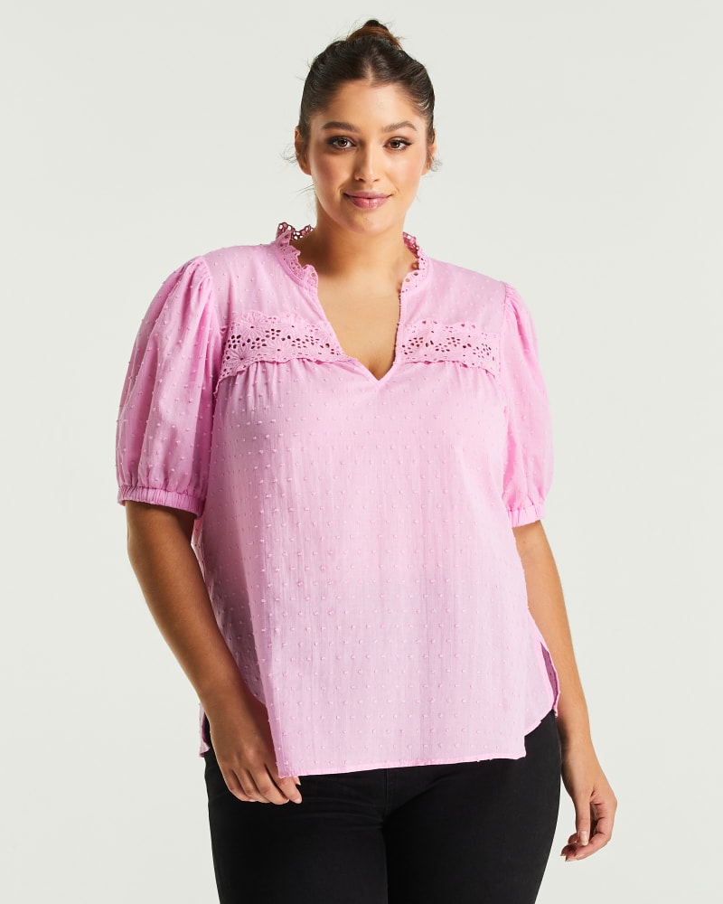 Front of a model wearing a size 1X Lafayette Top in Mulberry by Estelle. | dia_product_style_image_id:264510